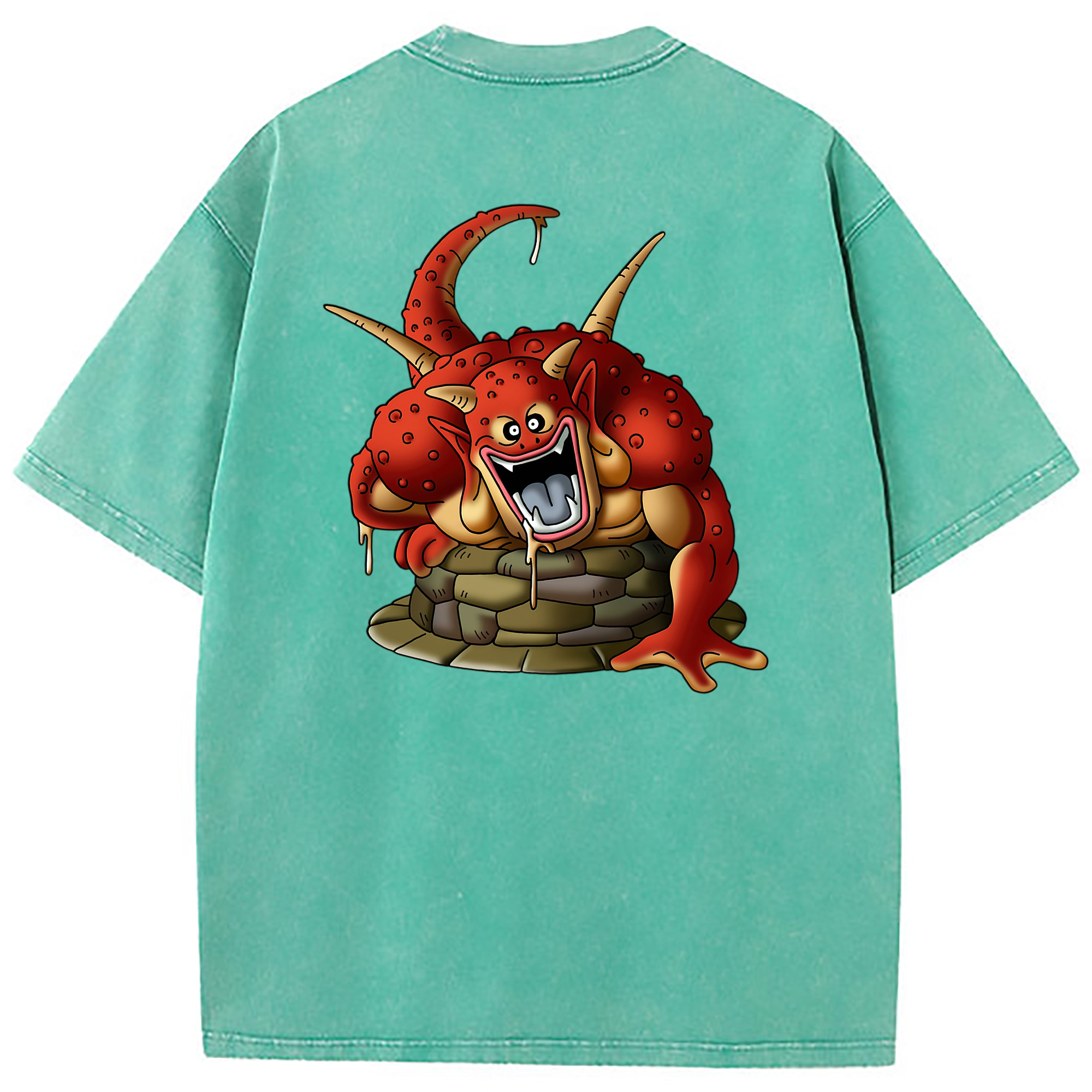（画像用） ドラゴンクエスト Doragon Kuesuto Dragon Quest 綿100% ヴィンテージ風 半袖Tシャツ（背面プリント）